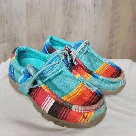 Roper Youth Blue Aztec 'CHILLIN SERAPE' SLIP-ON MOCCASINS SHOES Size 10 - Picture 1 of 8